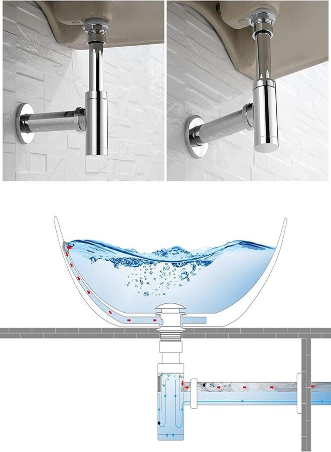 SPAZIO طقم مصيدة زجاجات ثقيلة من الفولاذ المقاوم للصدأ من SPAZIO مع أنبوب تصريف قابل لتعديل الارتفاع للحمام، حوض الغسيل، حوض المطبخ، مطلي بالكروم - Image 3